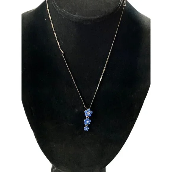 1928 Co Necklace Boho Flower Drop Deep and Pale Blue Crystal Pendant - Picture 2 of 3